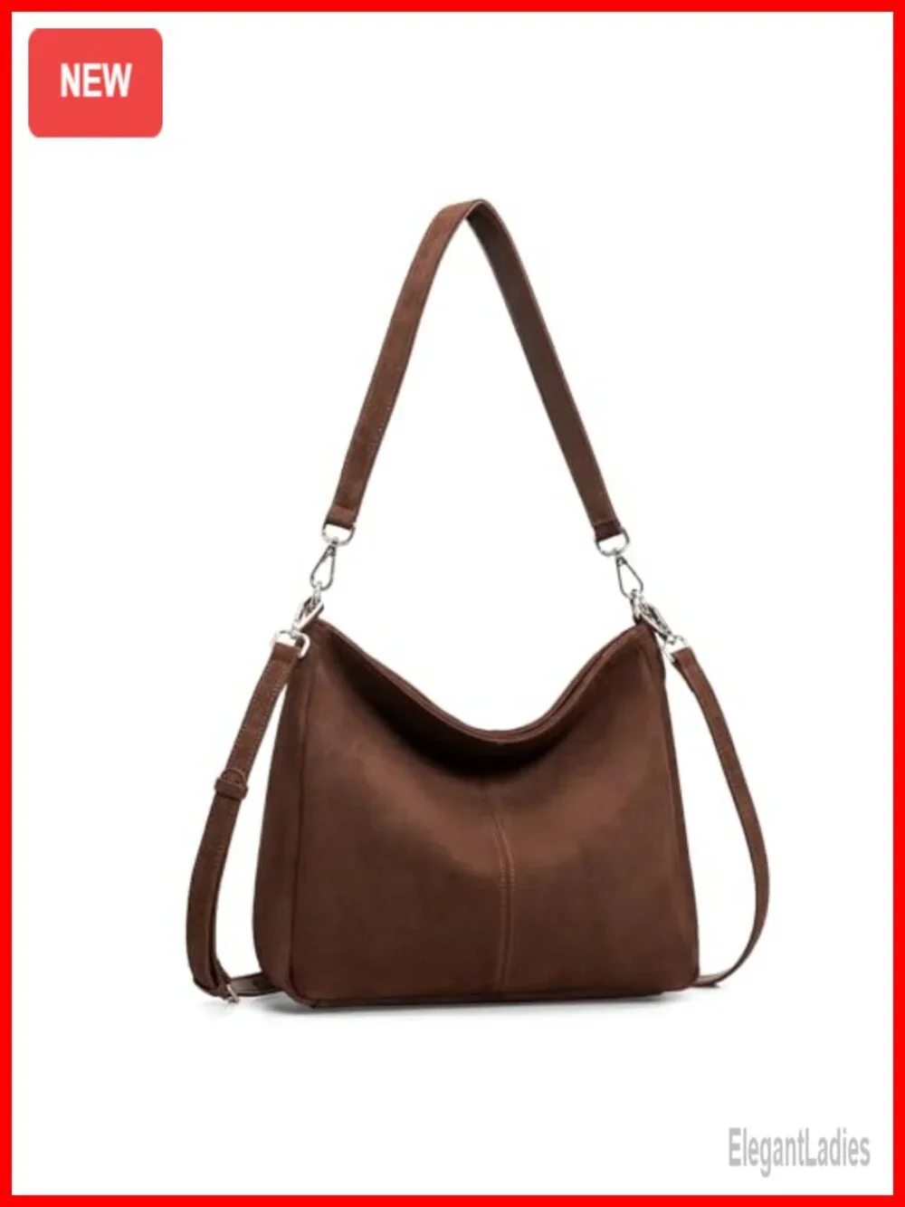 Genuine Suede Leather Hobo Bag with Crossbody Strap Shoulder Bag